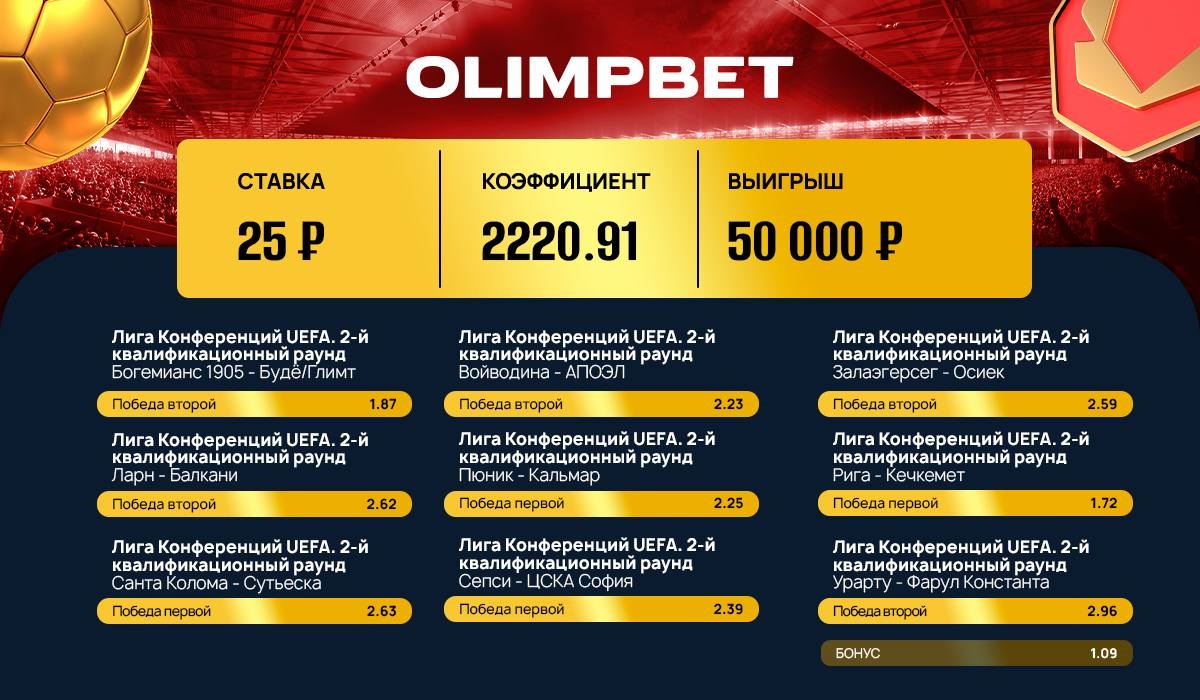 Клиент Olimpbet выиграл 50 000 со ставки в 25 рублей