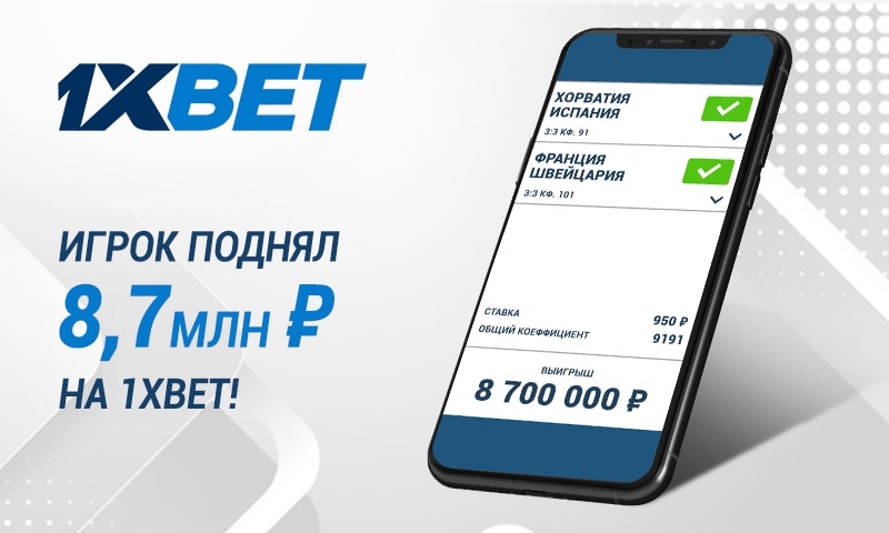 Игрок 1xBet выиграл почти 9 млн рублей, угадав счет в матчах Франция - Швейцария и Хорватия - Испания!