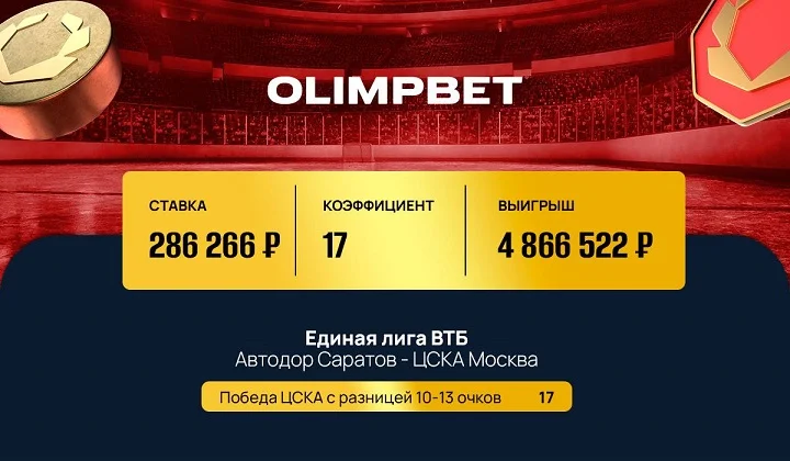 Баскет в Olimpbet принес игроку почти 5 миллионов рублей