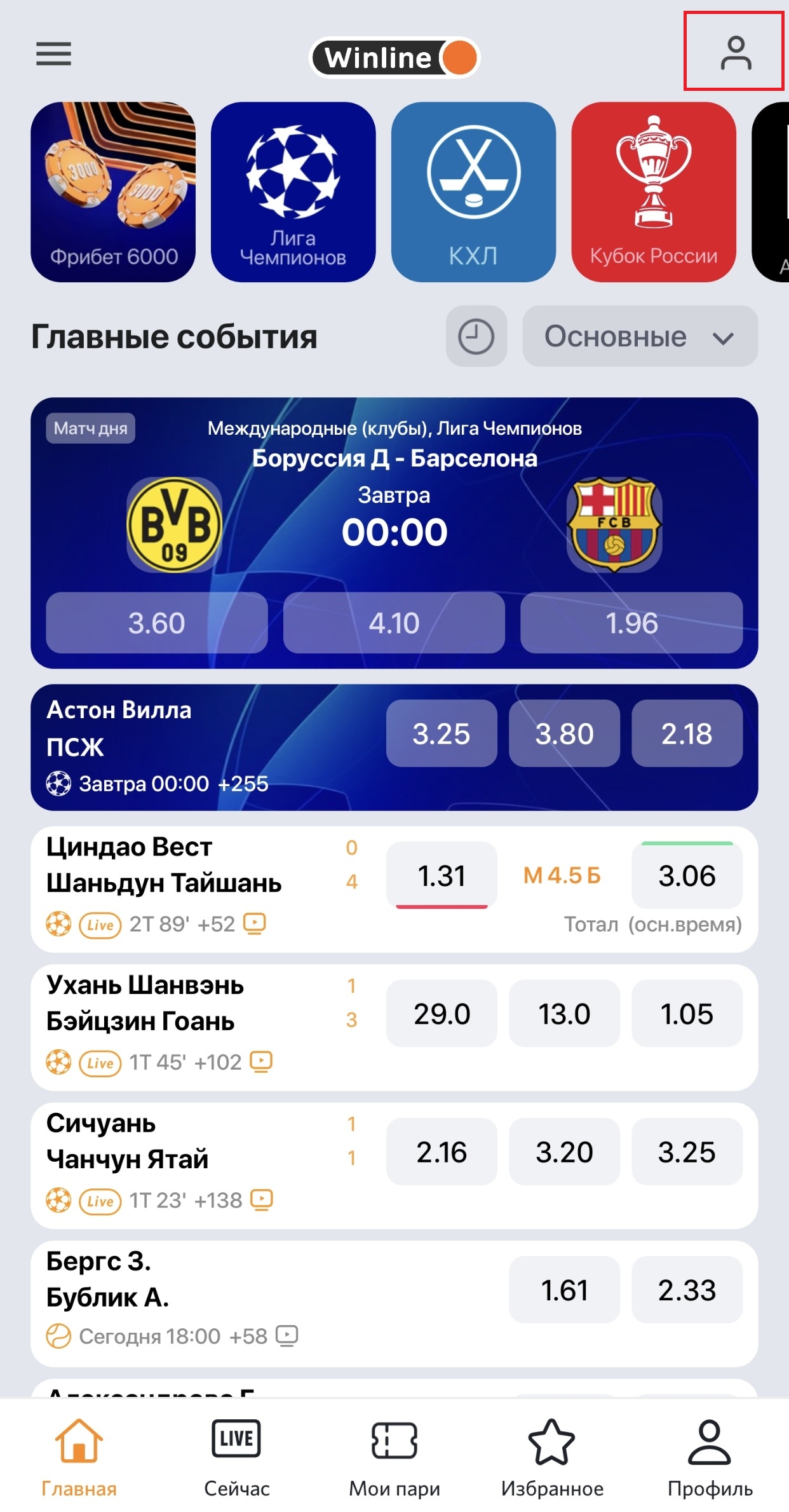 Кнопка входа в аккаунт