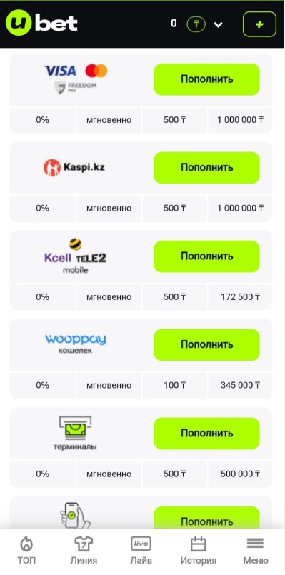 Депозит в БК Ubet