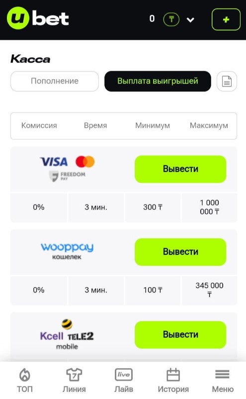 Способы вывода денег в БК Ubet